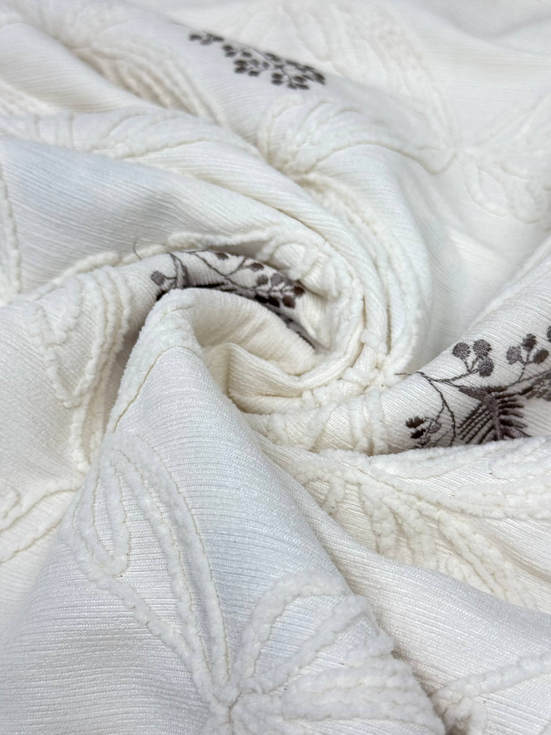 Ecru Butterfly Pattern Embroidered Hera Pique