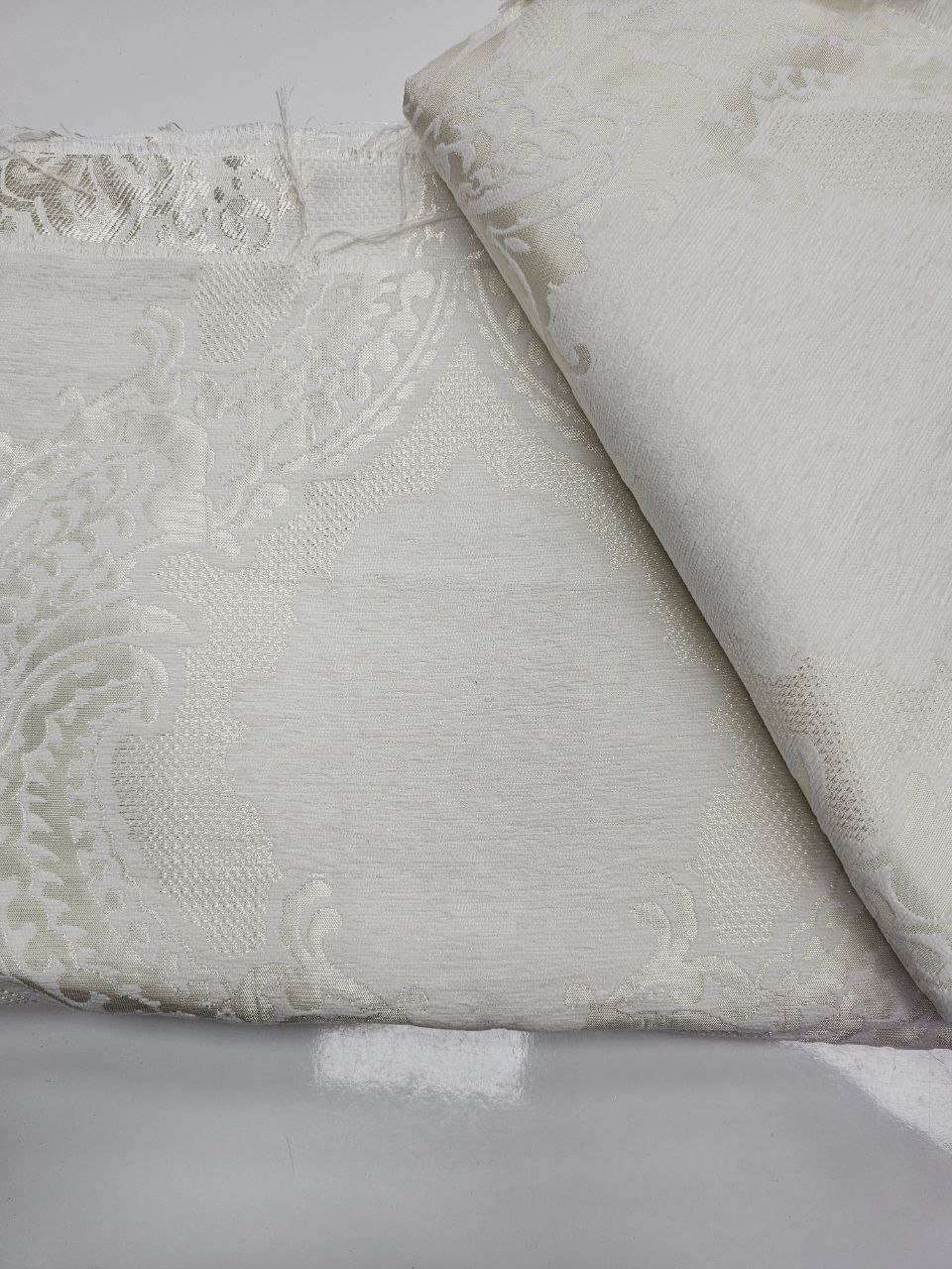 Ecru Patterned Chenille Pique Fabric