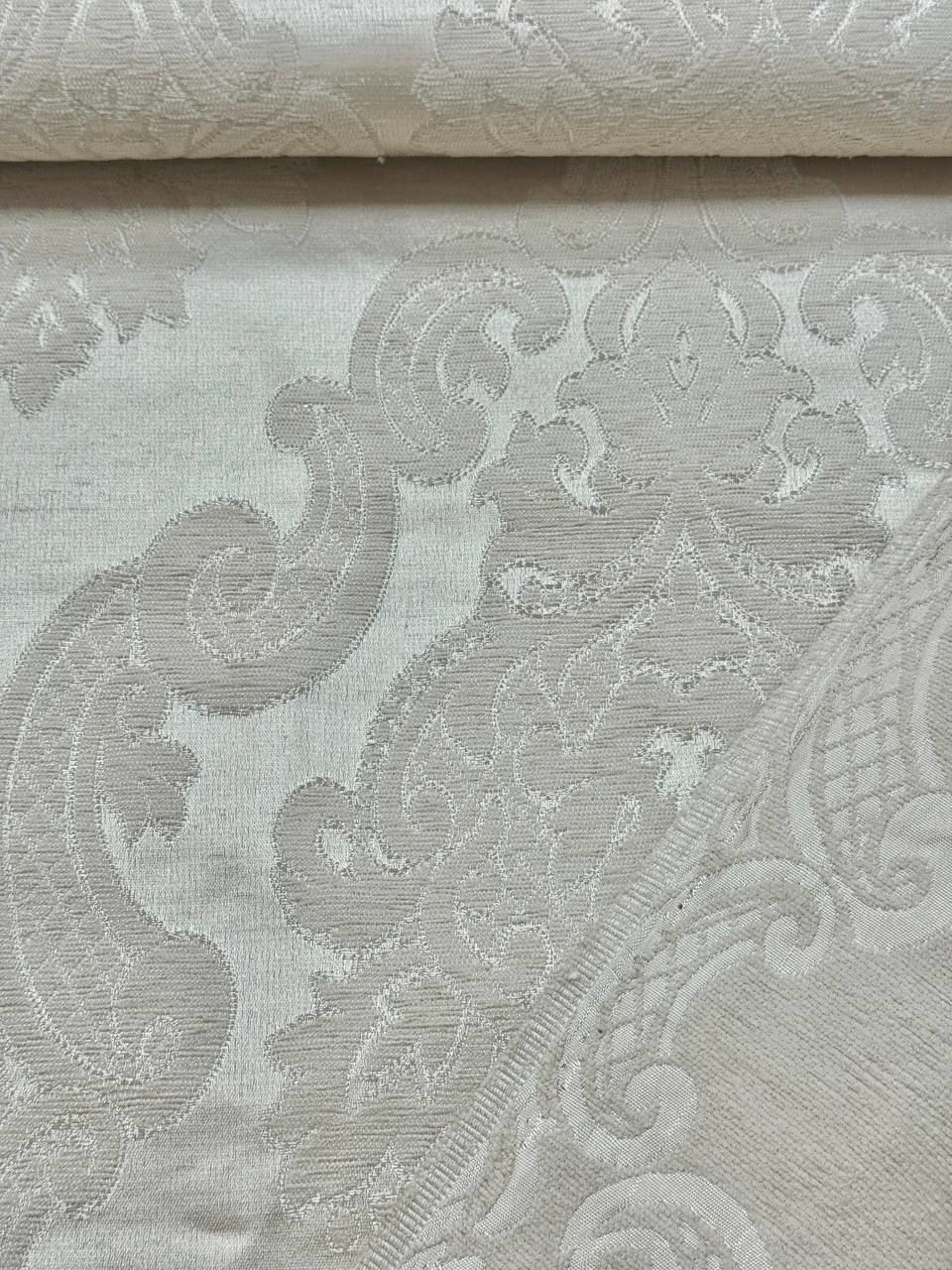 Cappuccino Large Damask Patterned Chenille Pique Fabric
