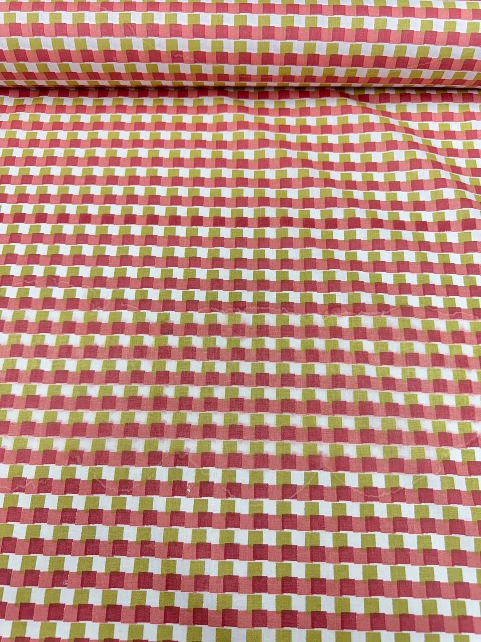 Renkli Kareli Desenli İthal Poplin Kumaş