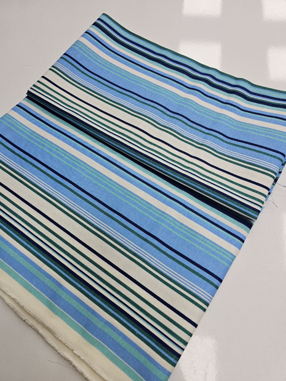 Blue Green Striped Duck Fabric
