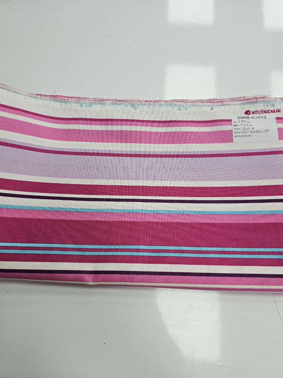 Pink Blue Striped Duck Fabric