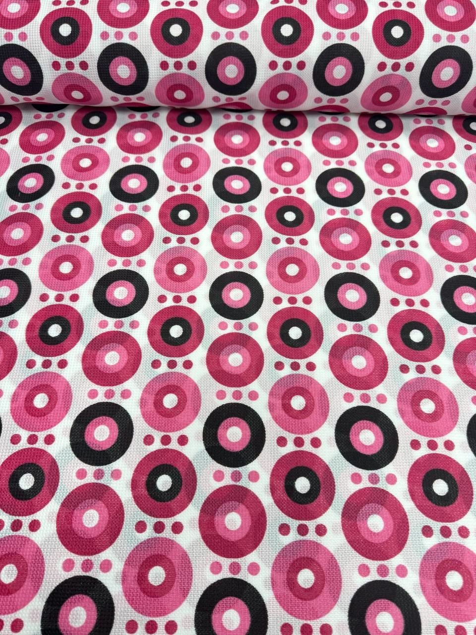 Pembe Fuşya Geometrik Desenli Dertsiz Raşel Masa Örtüsü Kumaşı