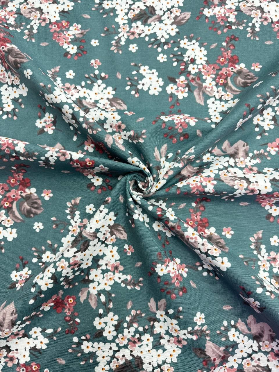 قماش بطة منقوش بأزهار خضراء هشة - قماش بطة