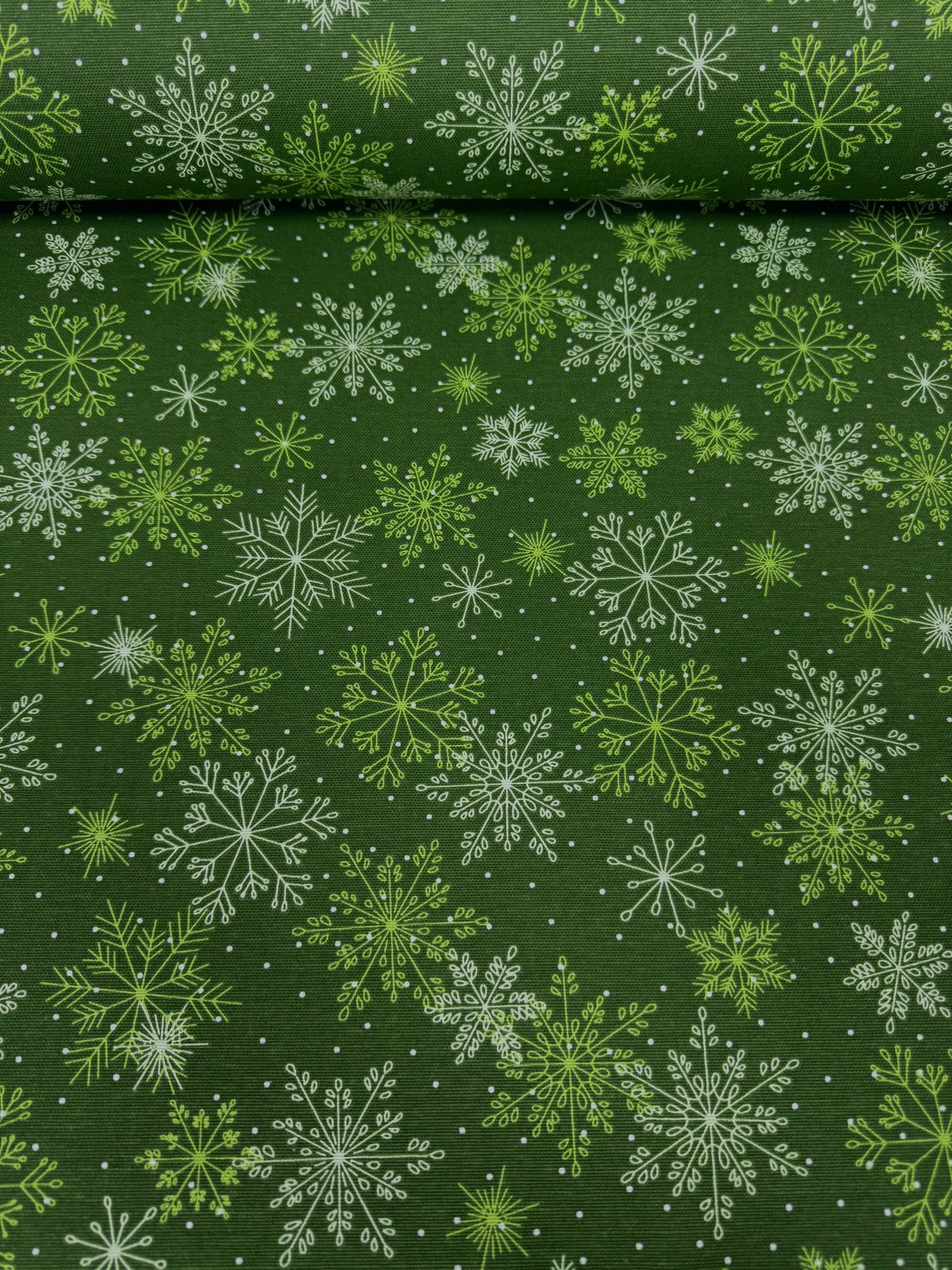 Kar Tanesi Desenli Duck Kumaş - Duck Bezi - Yeşil