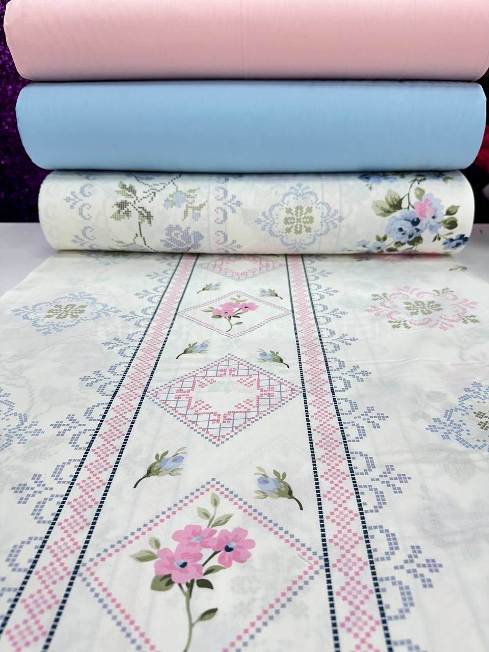 Kaneviçe Desen Nevresimlik Poplin Kumaş