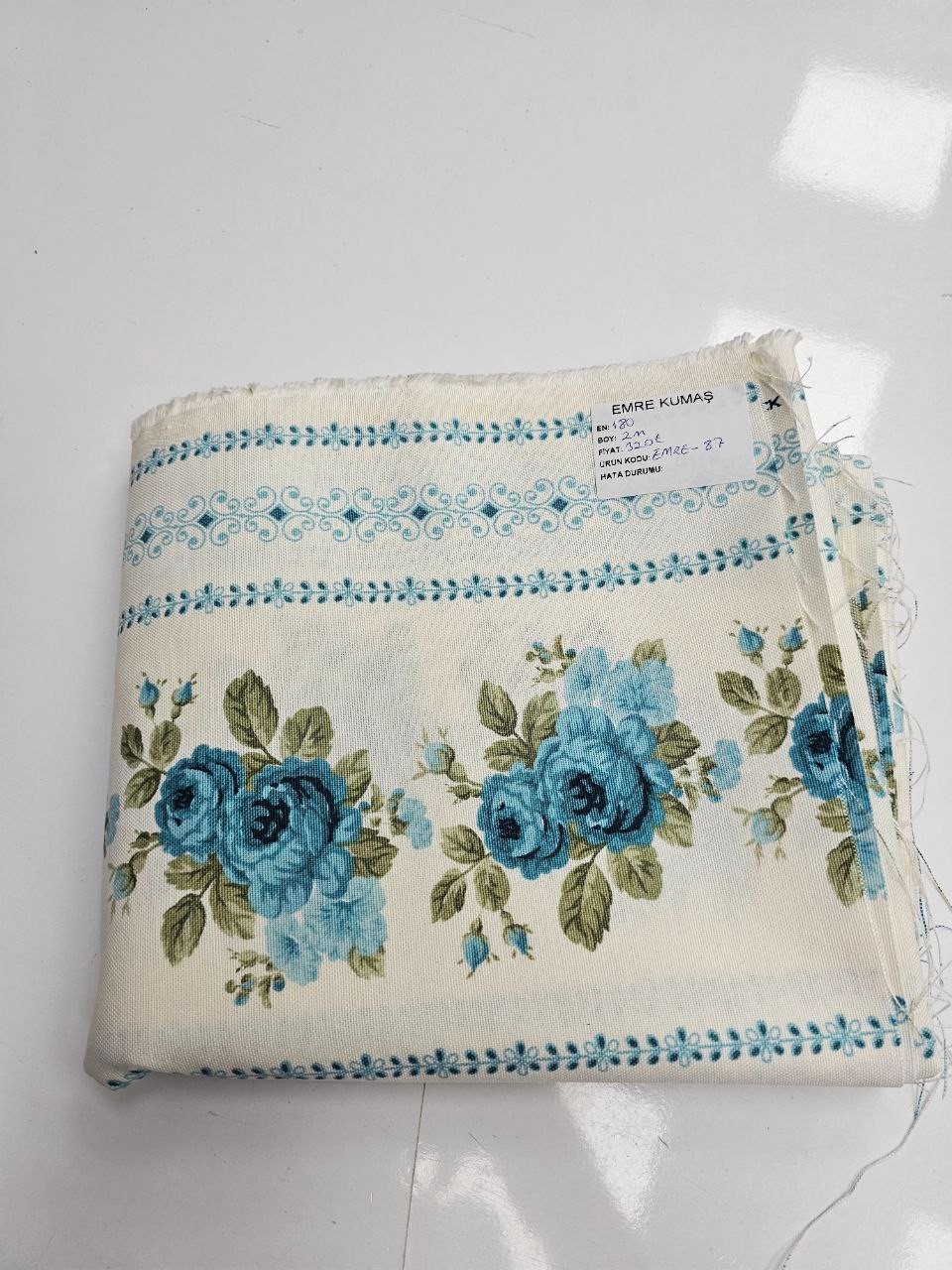 Blue Rose Patterned Duck Fabric