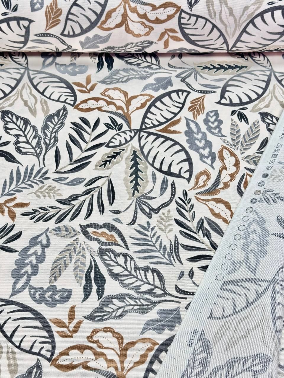 قماش بط بنقشة أوراق الشجر الجديدة الرمادية - قماش بط