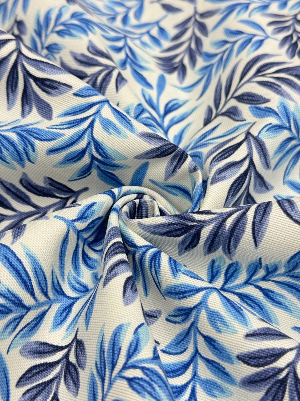 قماش بطة بنقشة فرع أزرق - قماش بطة