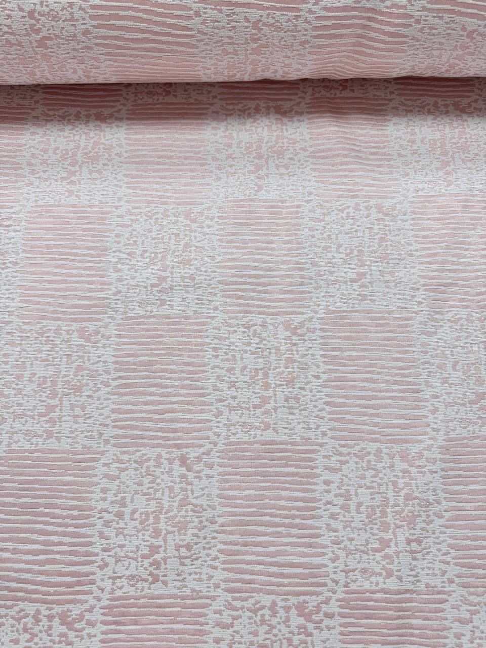 Pudra Beyaz Kare Çizgi Desenli Şönil Pike Kumaş