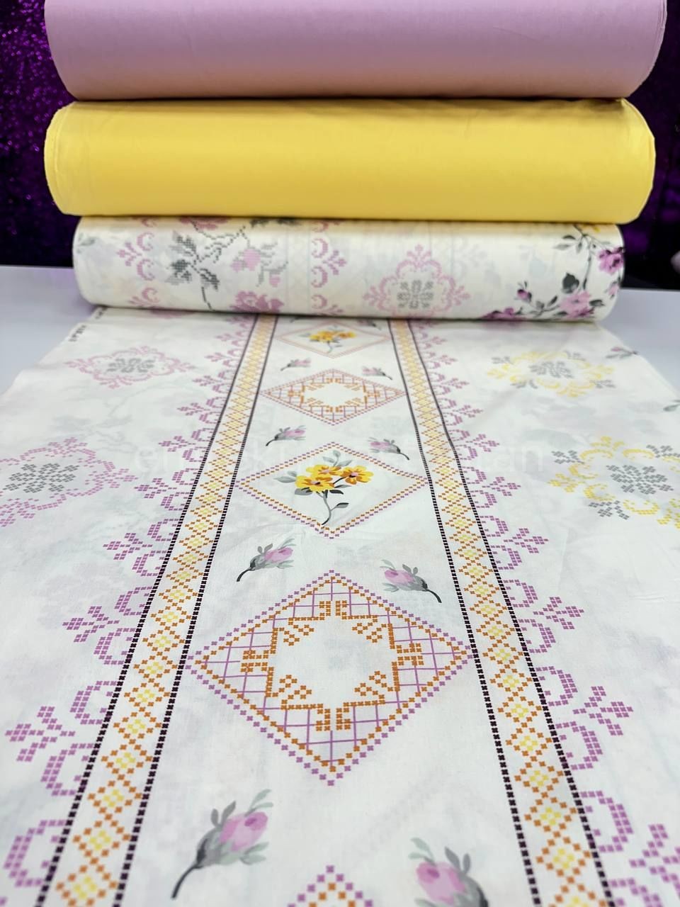 Kaneviçe Desen Nevresimlik Poplin Kumaş