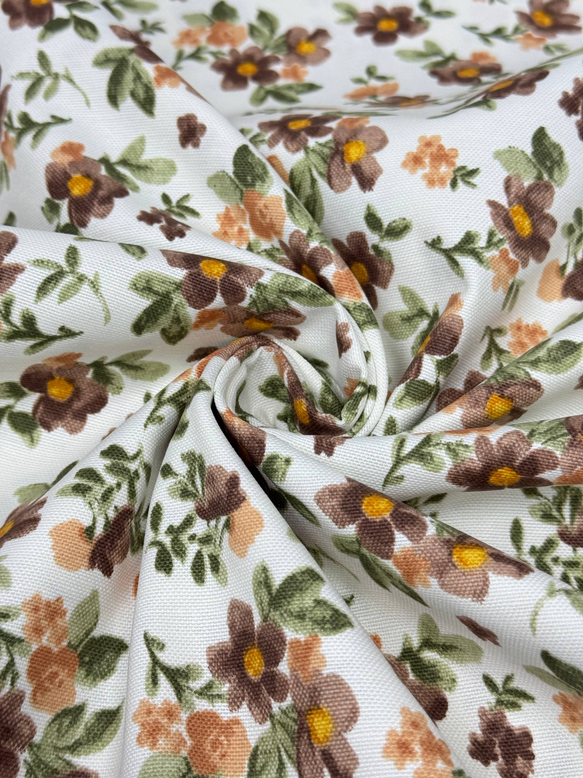Yellow Small Flower Patterned Duck Fabric - Duck Cloth