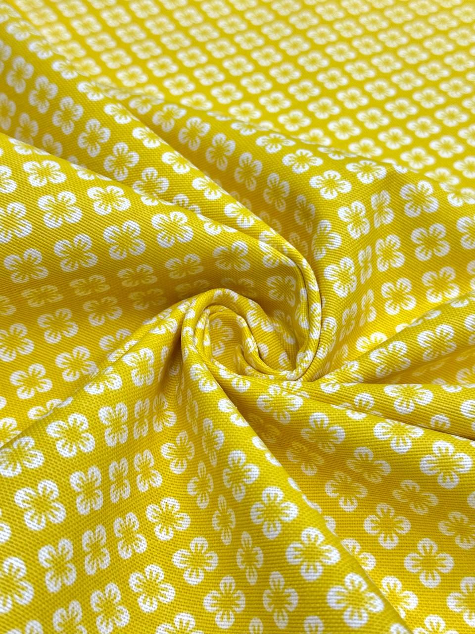 Sarı Nilüfer Desen Duck Kumaş - Duck Bezi