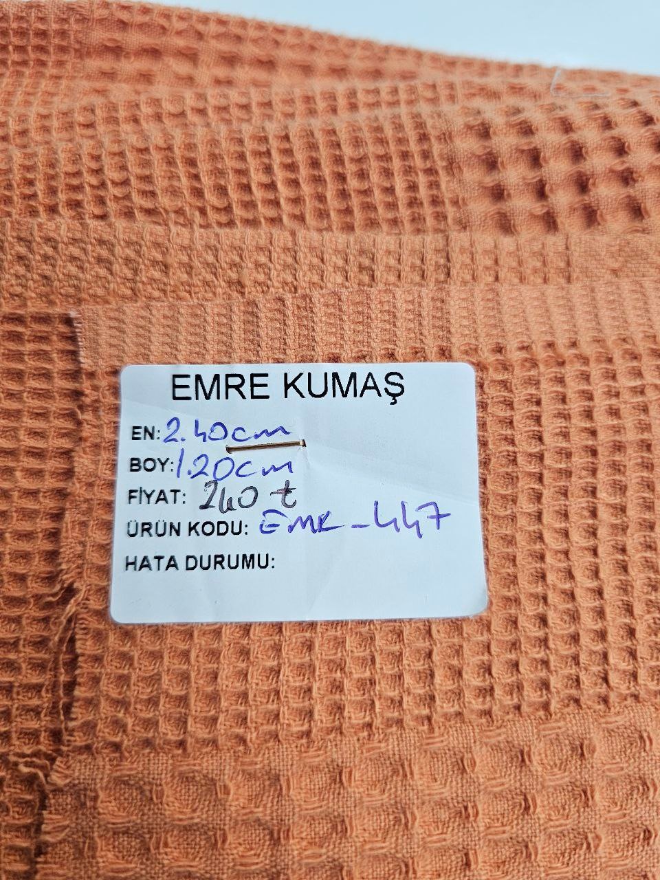 Turuncu Renk Waffle Pike Kumaşı