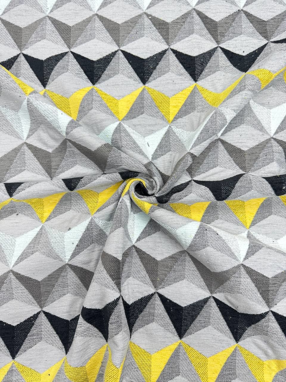 Yellow Gray Triangle Pattern Upholstery Fabric