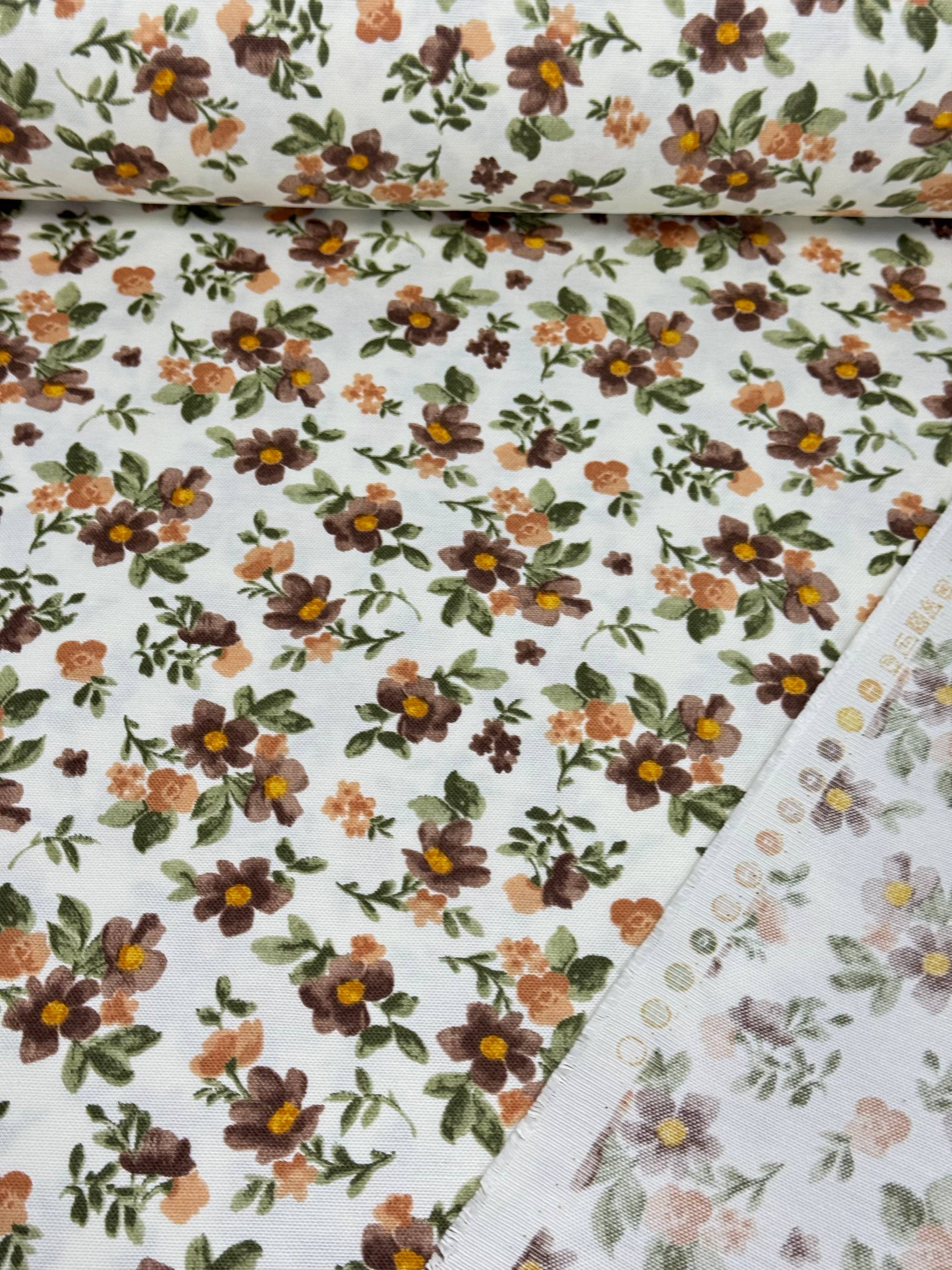 Yellow Small Flower Patterned Duck Fabric - Duck Cloth