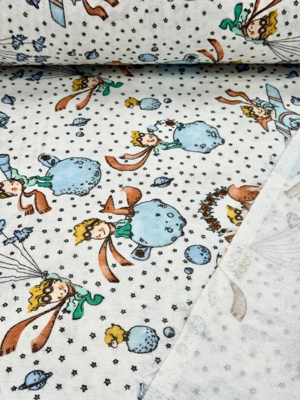 Mavi Küçük Prens Desenli Pazen Kumaş