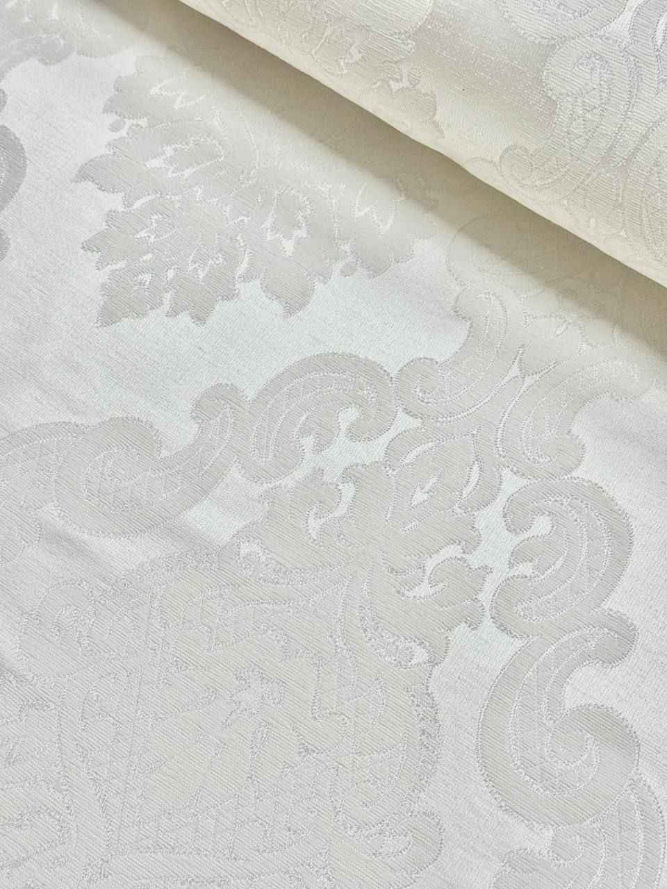 Ecru Large Damask Patterned Chenille Pique Fabric