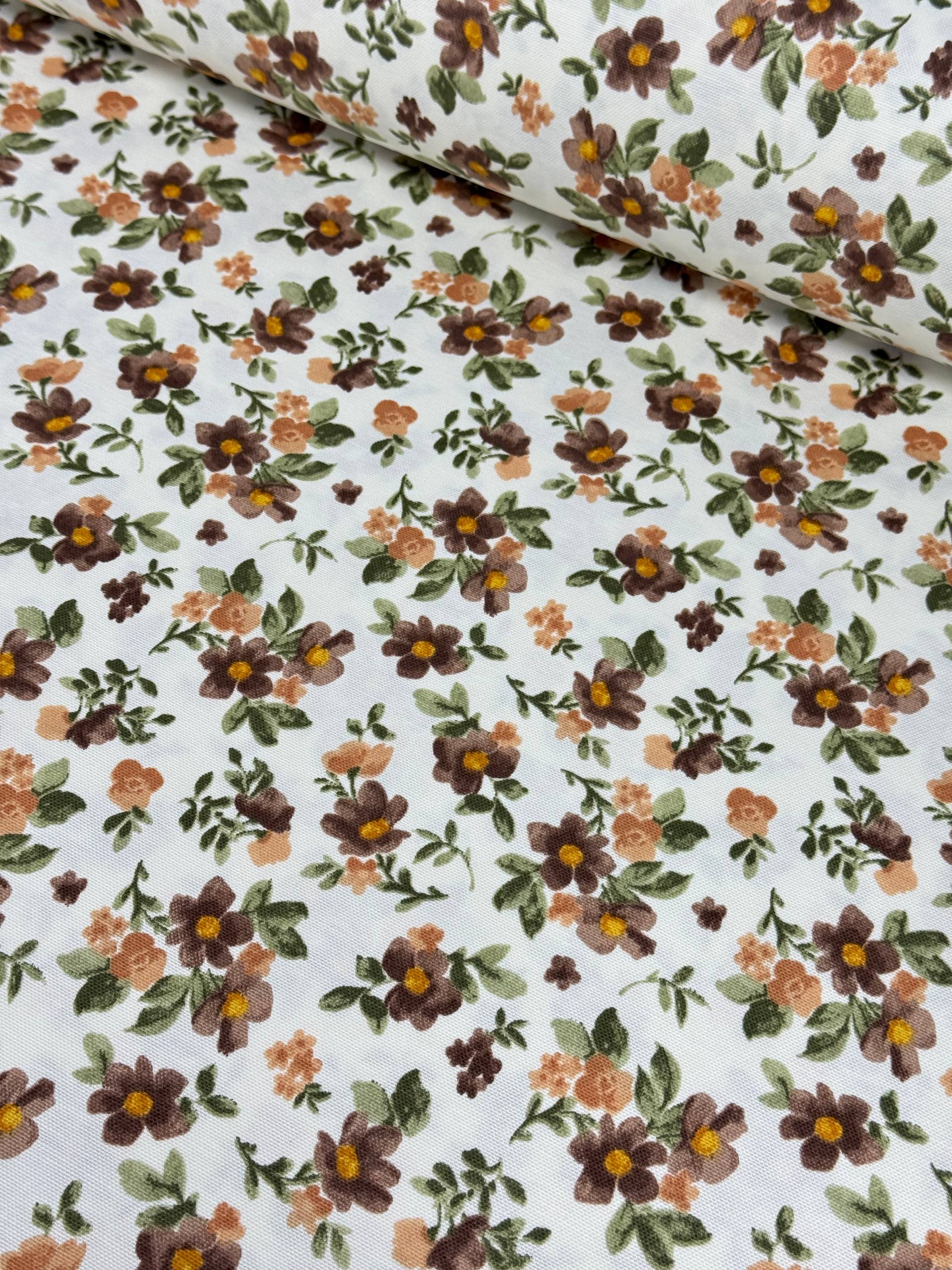 Yellow Small Flower Patterned Duck Fabric - Duck Cloth