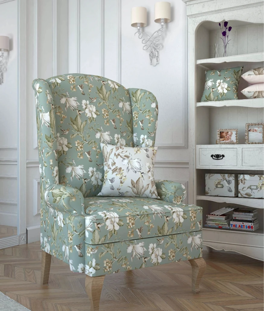 قماش بطة بنقشة توليب كبيرة باللون الأخضر - قماش بطة