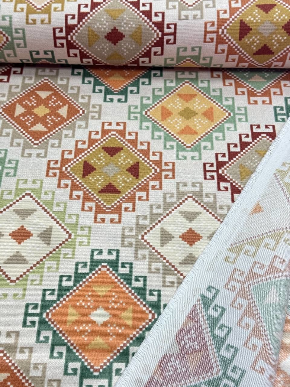 Kareli Kilim Desenli Duck Kumaş - Duck Bezi