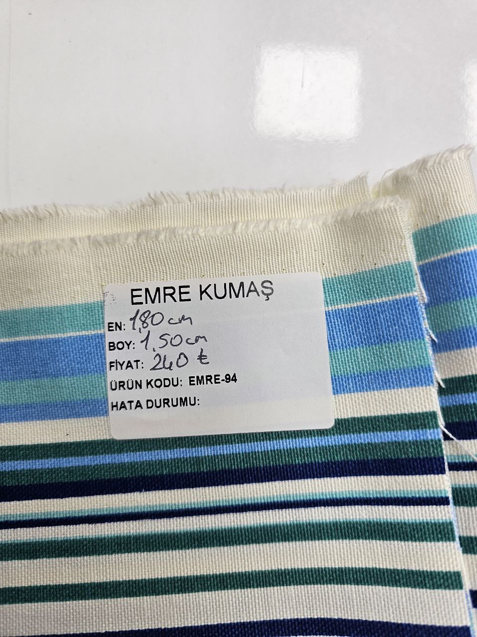 Blue Green Striped Duck Fabric