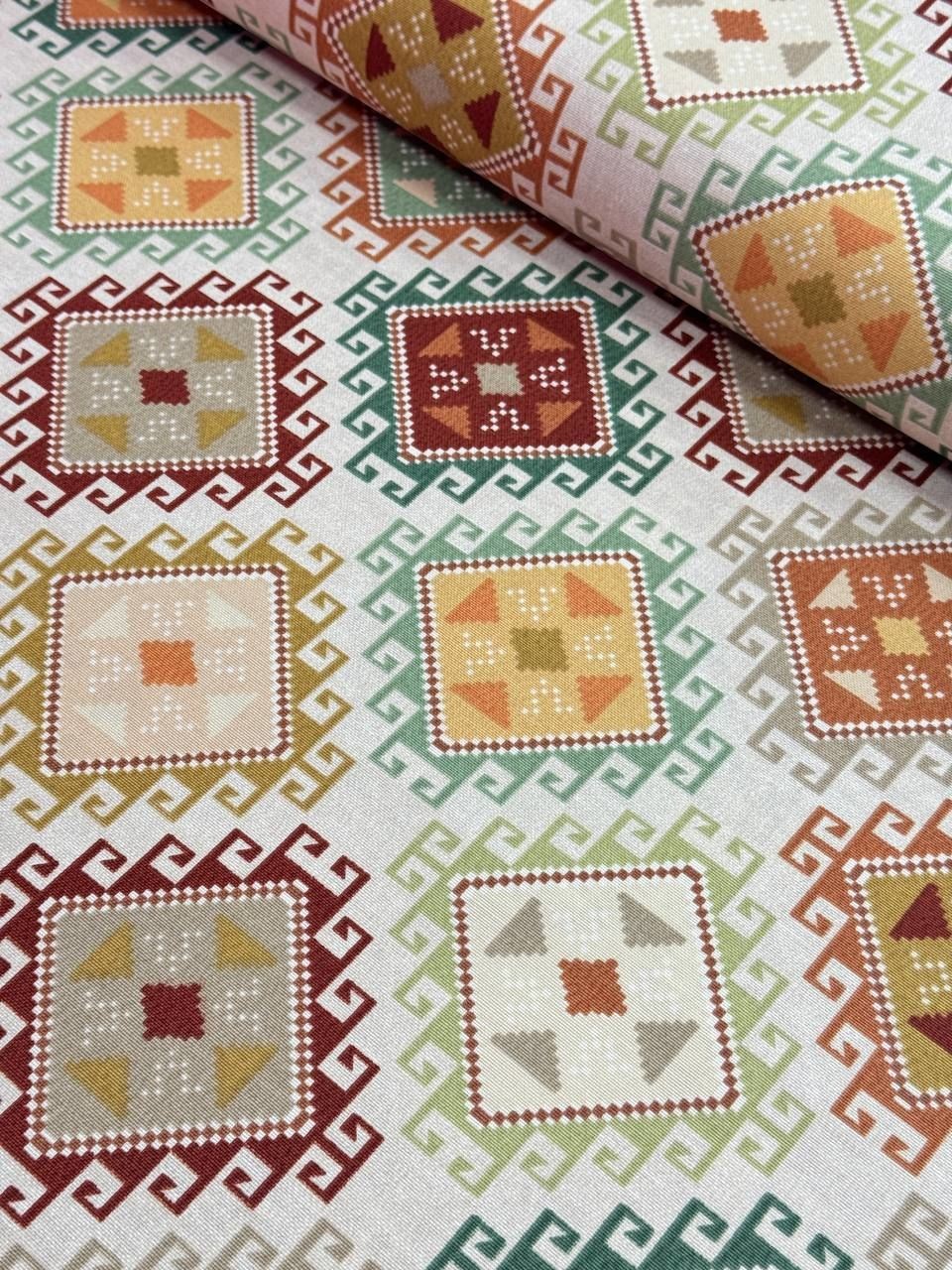 Kareli Kilim Desenli Duck Kumaş - Duck Bezi