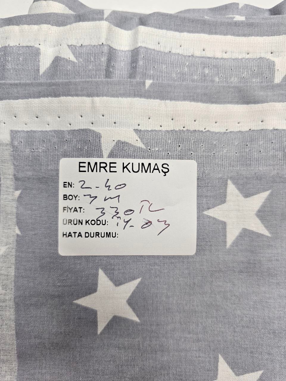 Gri Zemin Yıldız Desenli Nevresimlik Poplin Kumaş