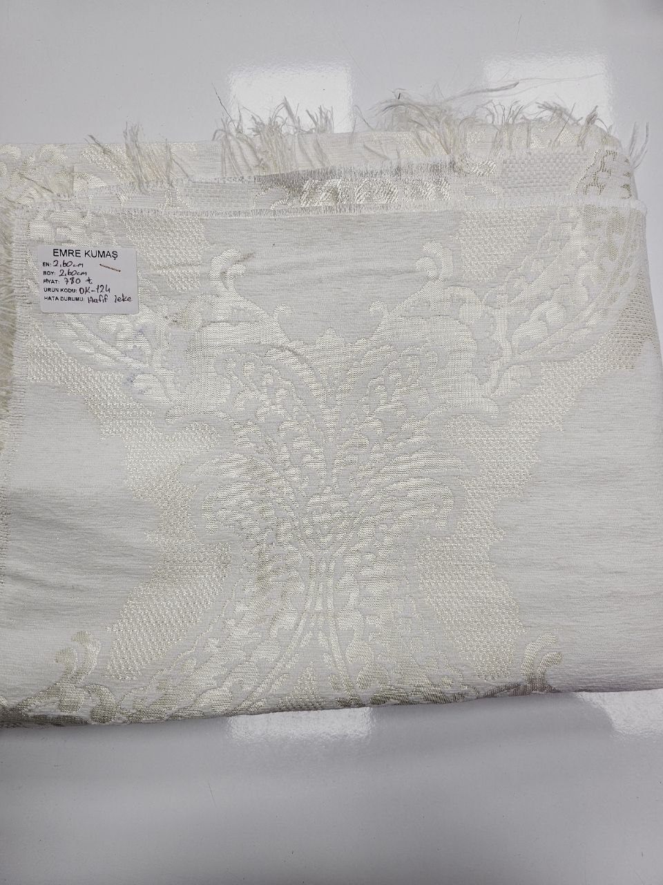 Ecru Patterned Chenille Pique Fabric