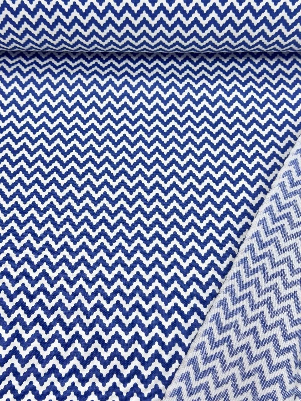 İndigo Zigzag Desen Duck Kumaş - Duck Bezi