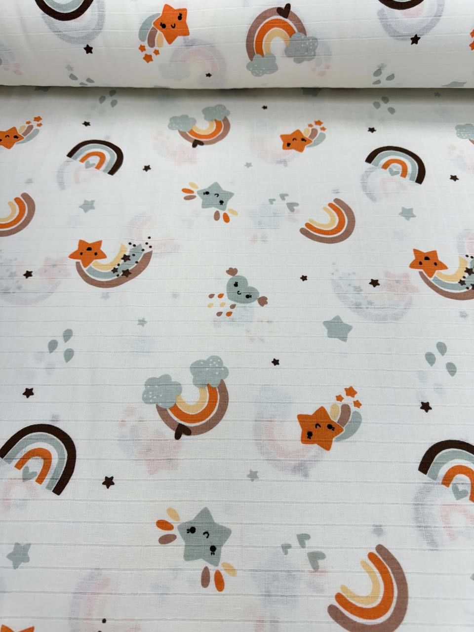 Cinnamon Rainbow Patterned Muslin Fabric - Muslin Cloth