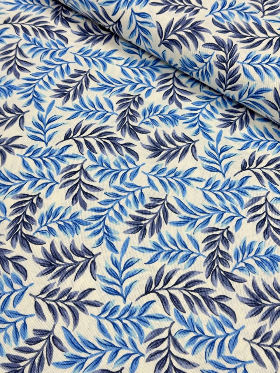 قماش بطة بنقشة فرع أزرق - قماش بطة