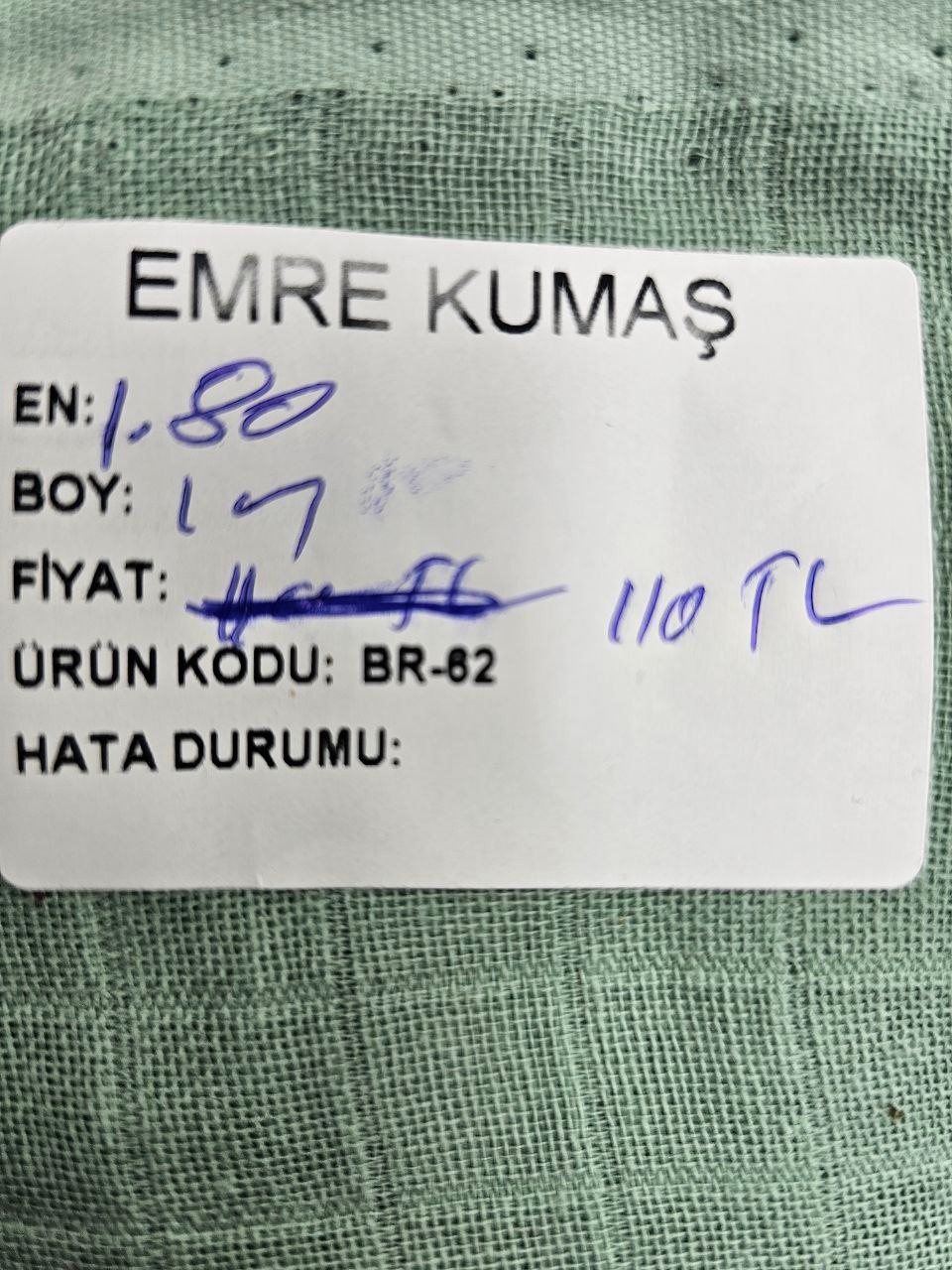 Pastel Yeşil  Renk Müslin Bezi Kumaşı