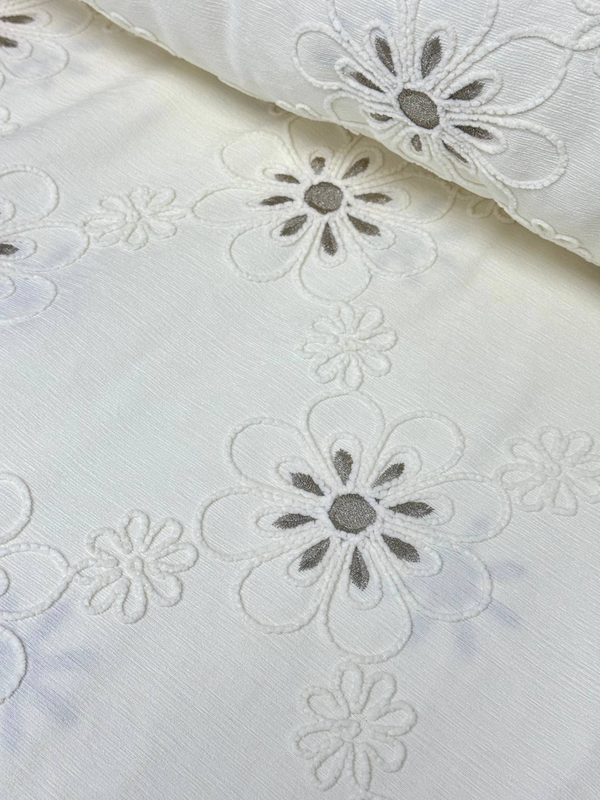 Ecru Azalea Pattern Embroidered Hera Pique