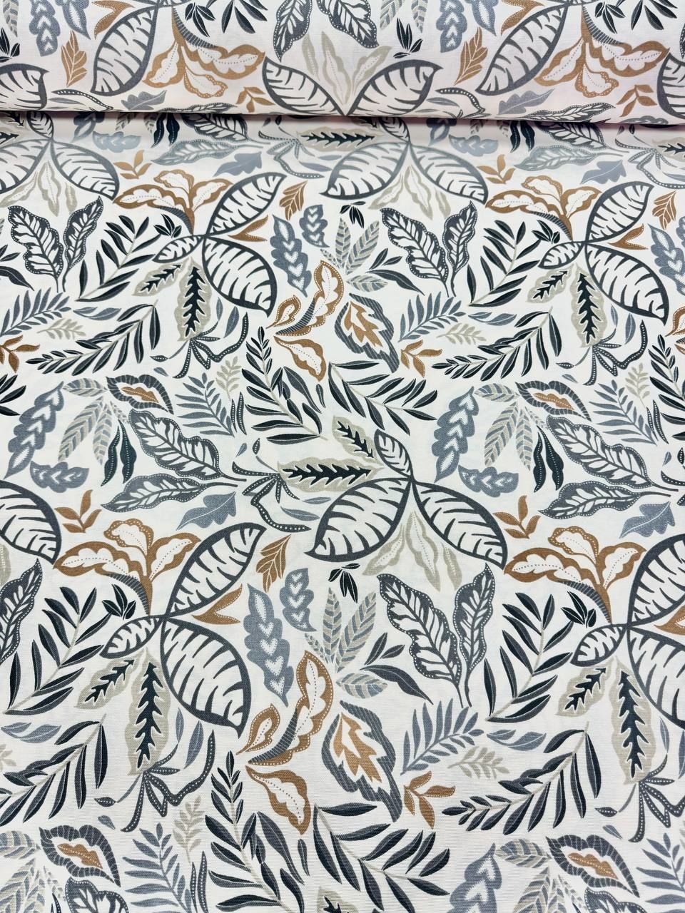 قماش بط بنقشة أوراق الشجر الجديدة الرمادية - قماش بط