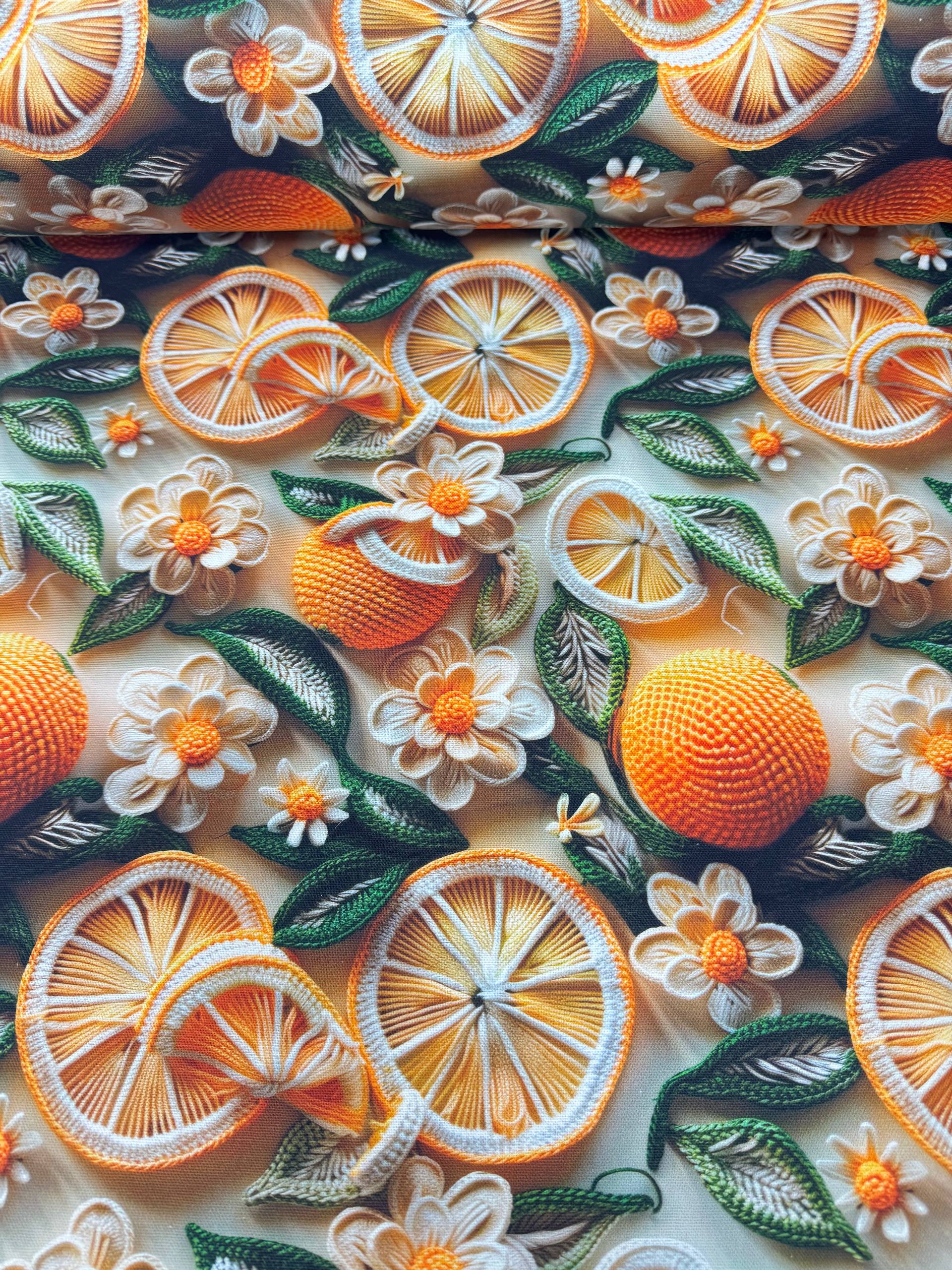 Portakal Desenli Dijital Baskılı Duck Kumaş - Duck Bezi