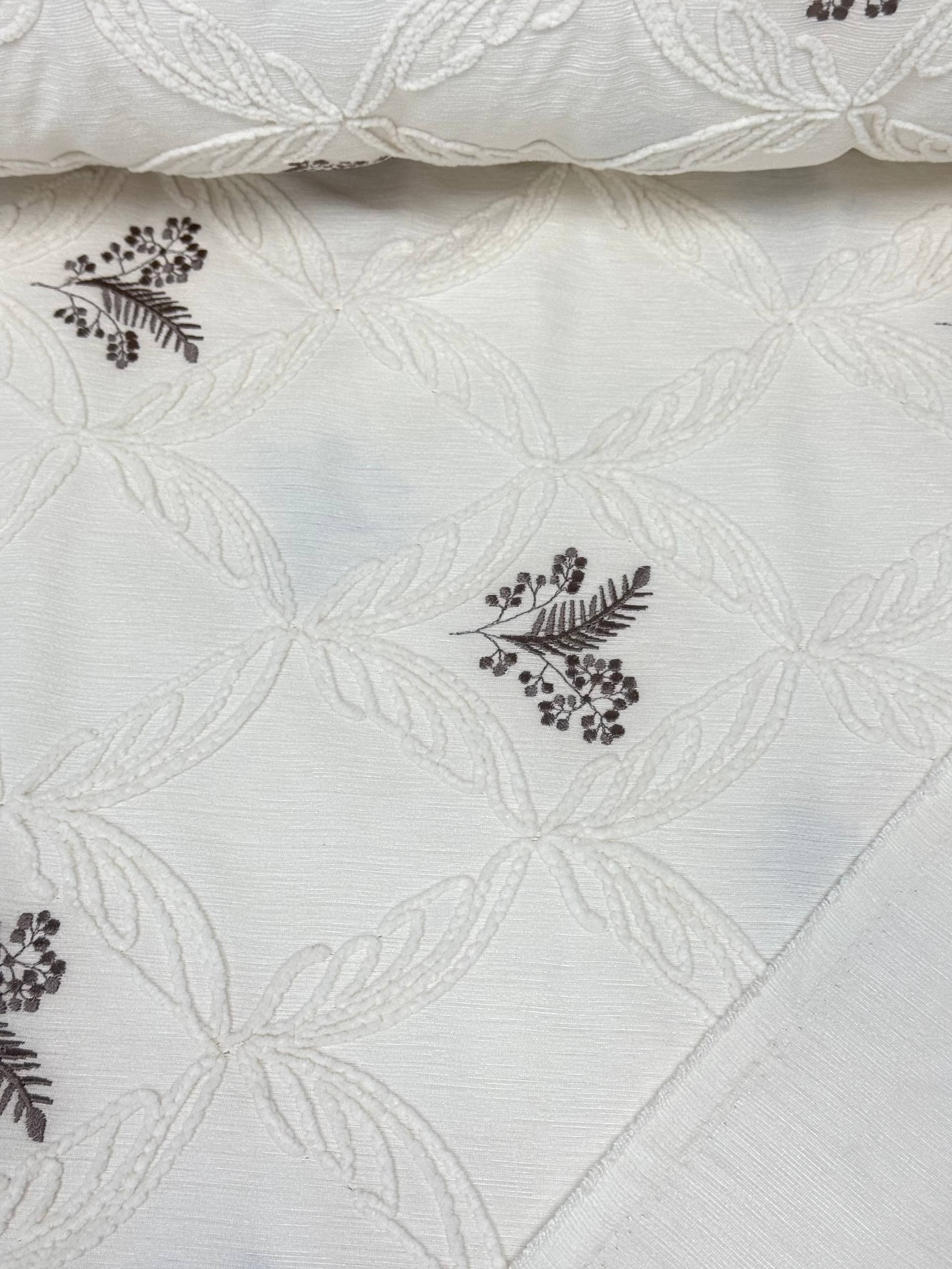 Ecru Butterfly Pattern Embroidered Hera Pique