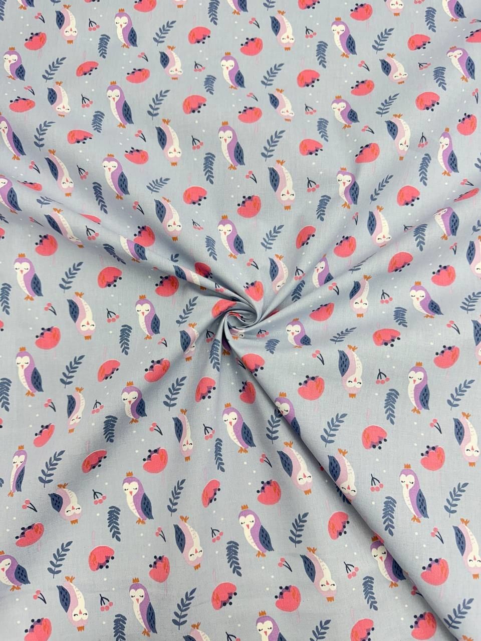 Imported Poplin Fabric with Cute Owl Pattern