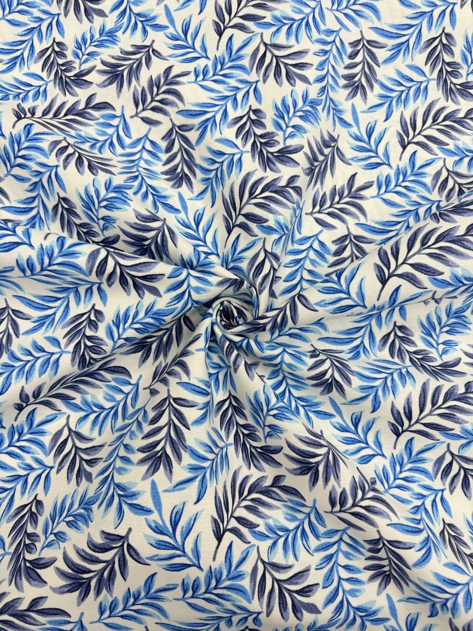 قماش بطة بنقشة فرع أزرق - قماش بطة