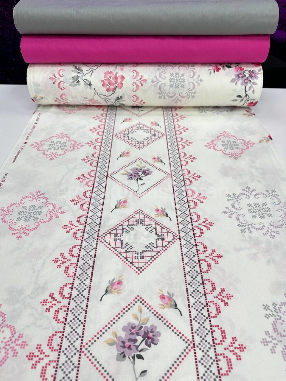 Kaneviçe Desen Nevresimlik Poplin Kumaş