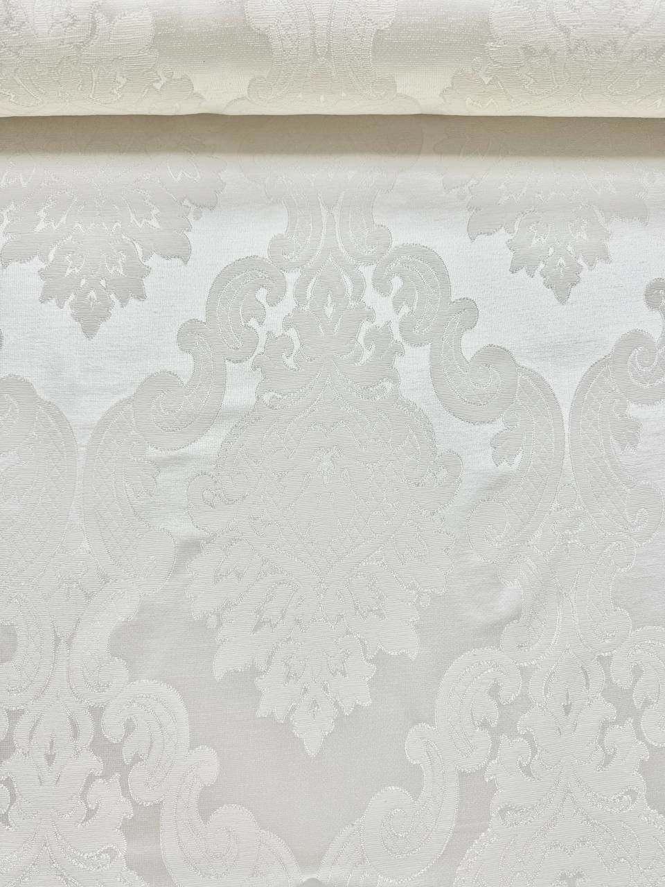 Ecru Large Damask Patterned Chenille Pique Fabric