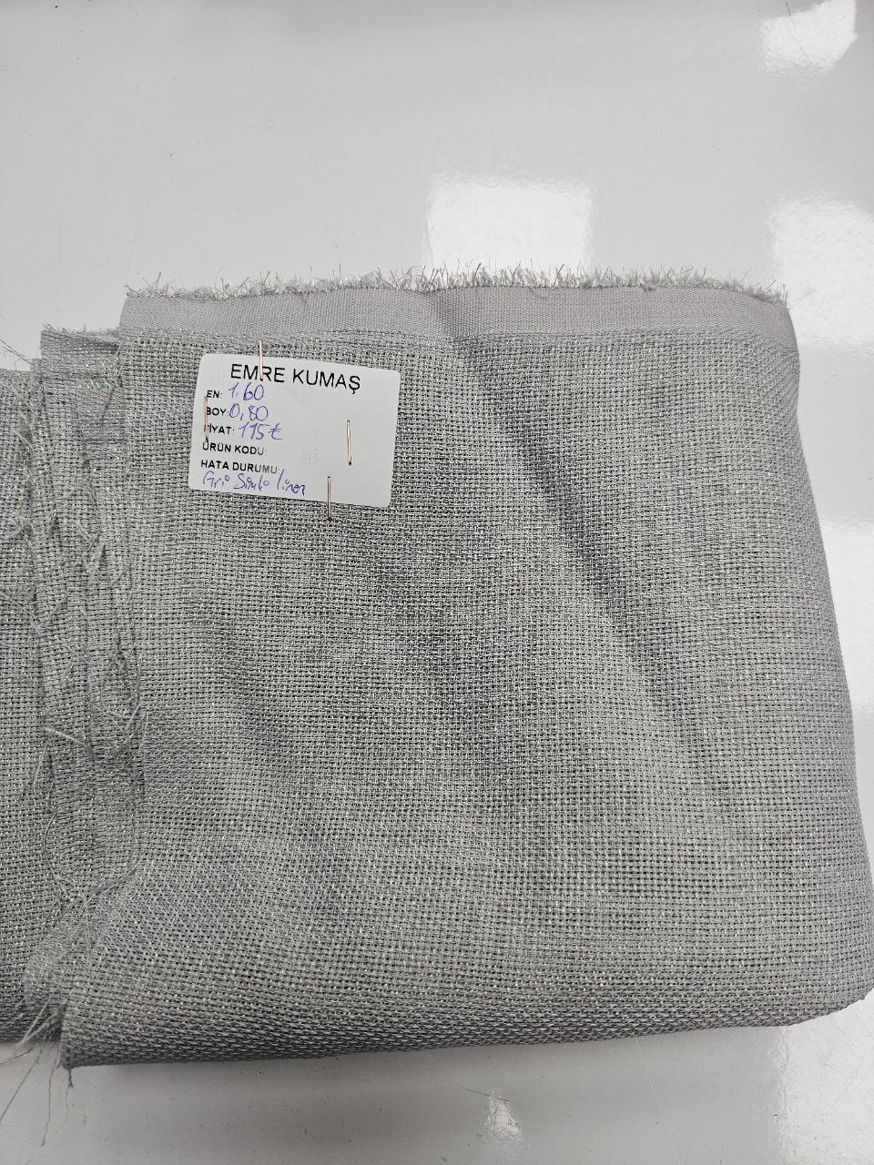 Gri Renk Simli Linen Kumaş