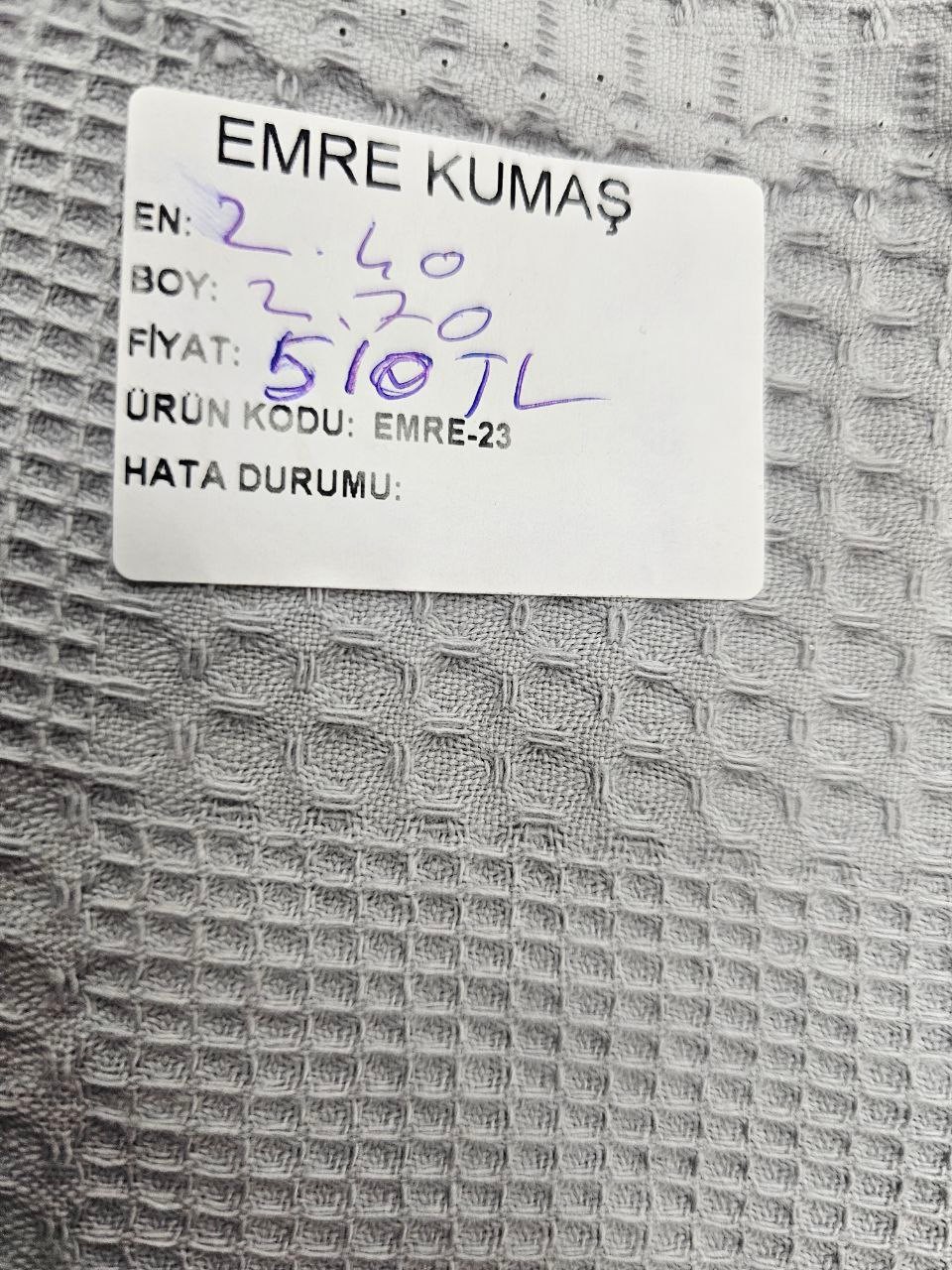 Gri Renk Waffle Pike Kumaşı