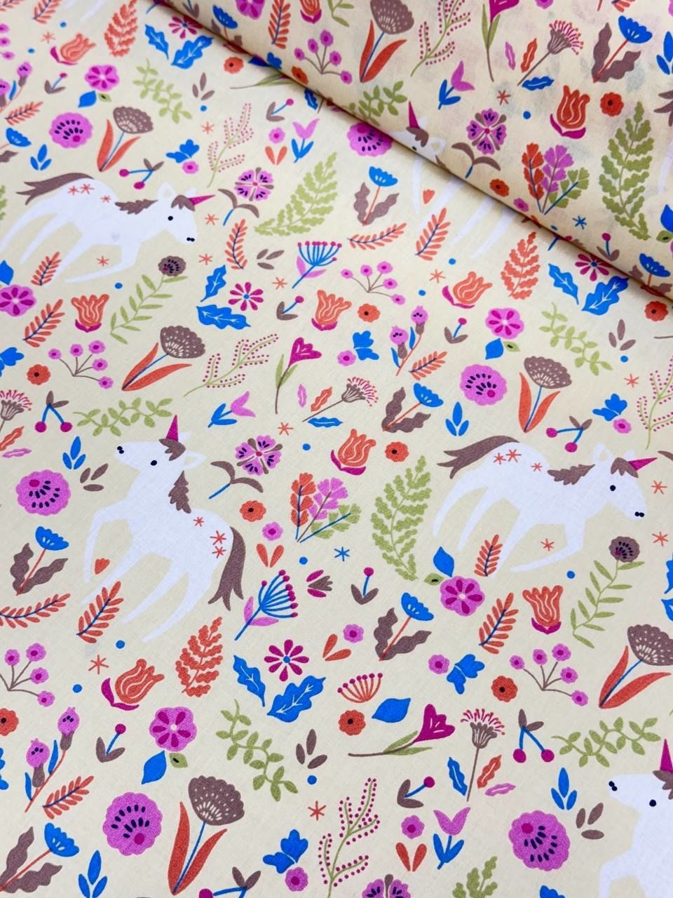 Imported Poplin Fabric with Colorful Spring Flower Pattern