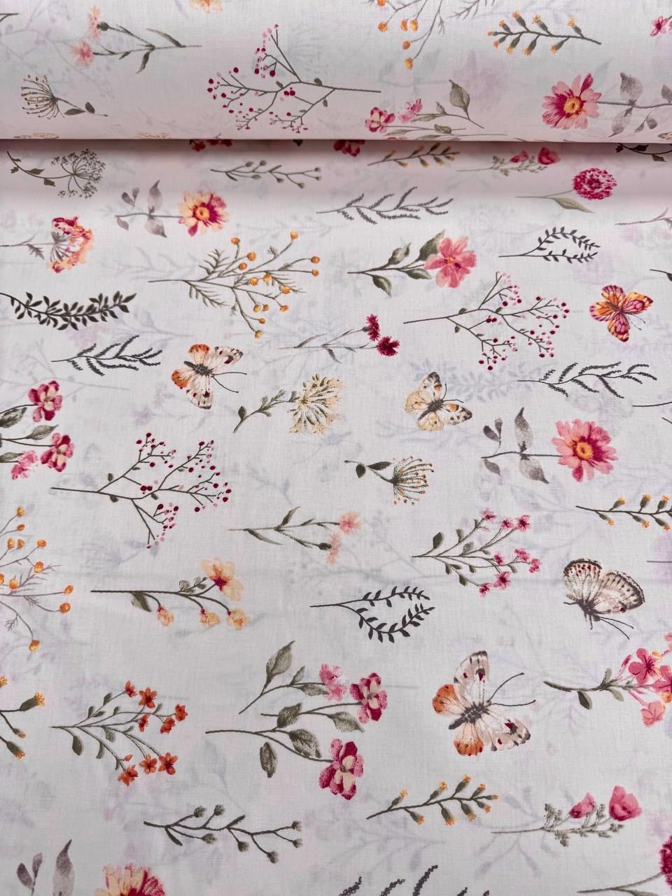 Wella Kelebek Desen %100 Pamuk Nevresimlik Poplin Kumaş