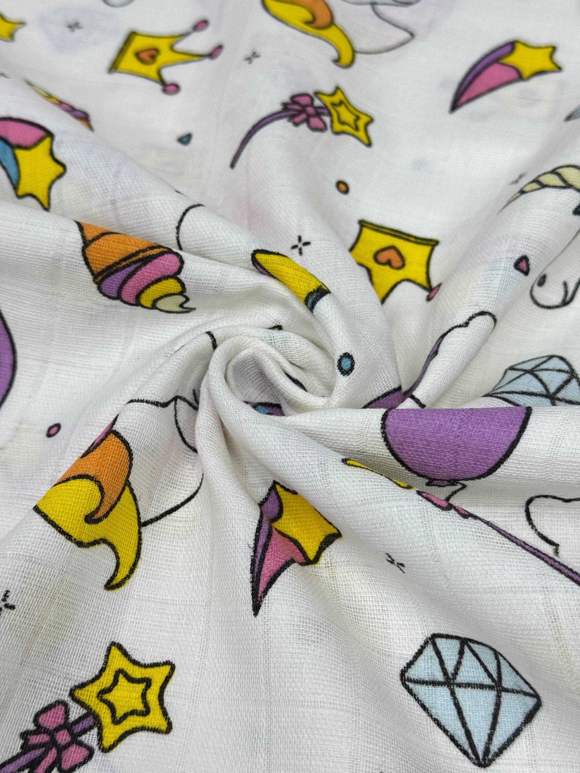 Unicorn Desenli Müslin Kumaş - Müslin Bezi