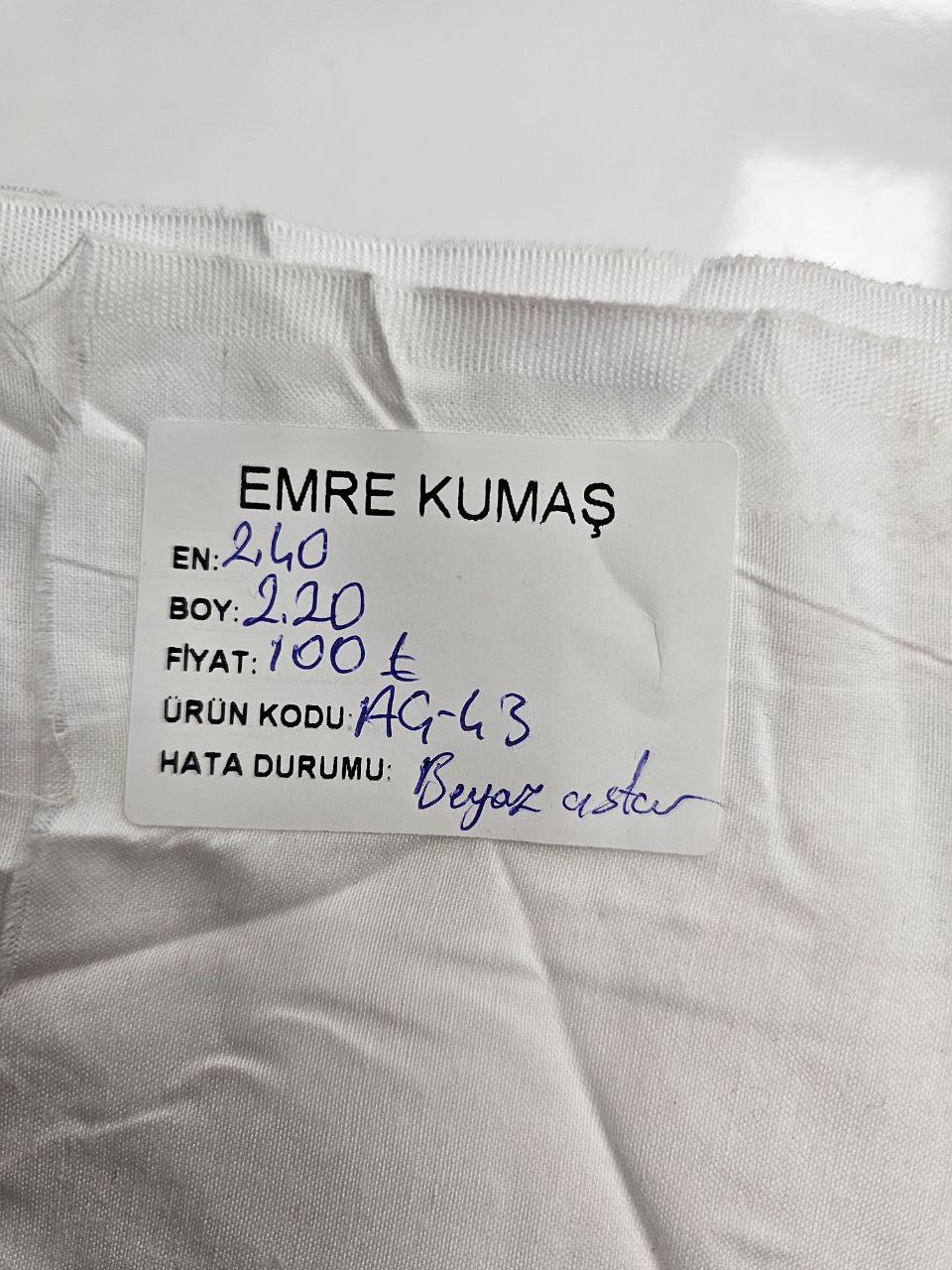 Beyaz Renk Astarlık Kumaş