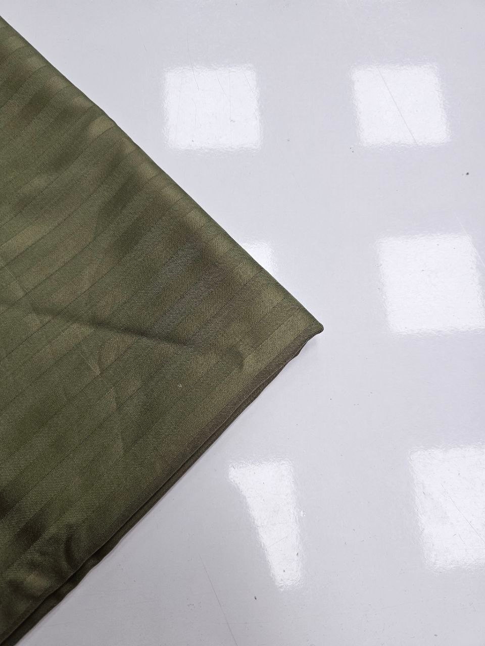Khaki Striped Cotton Satin Fabric