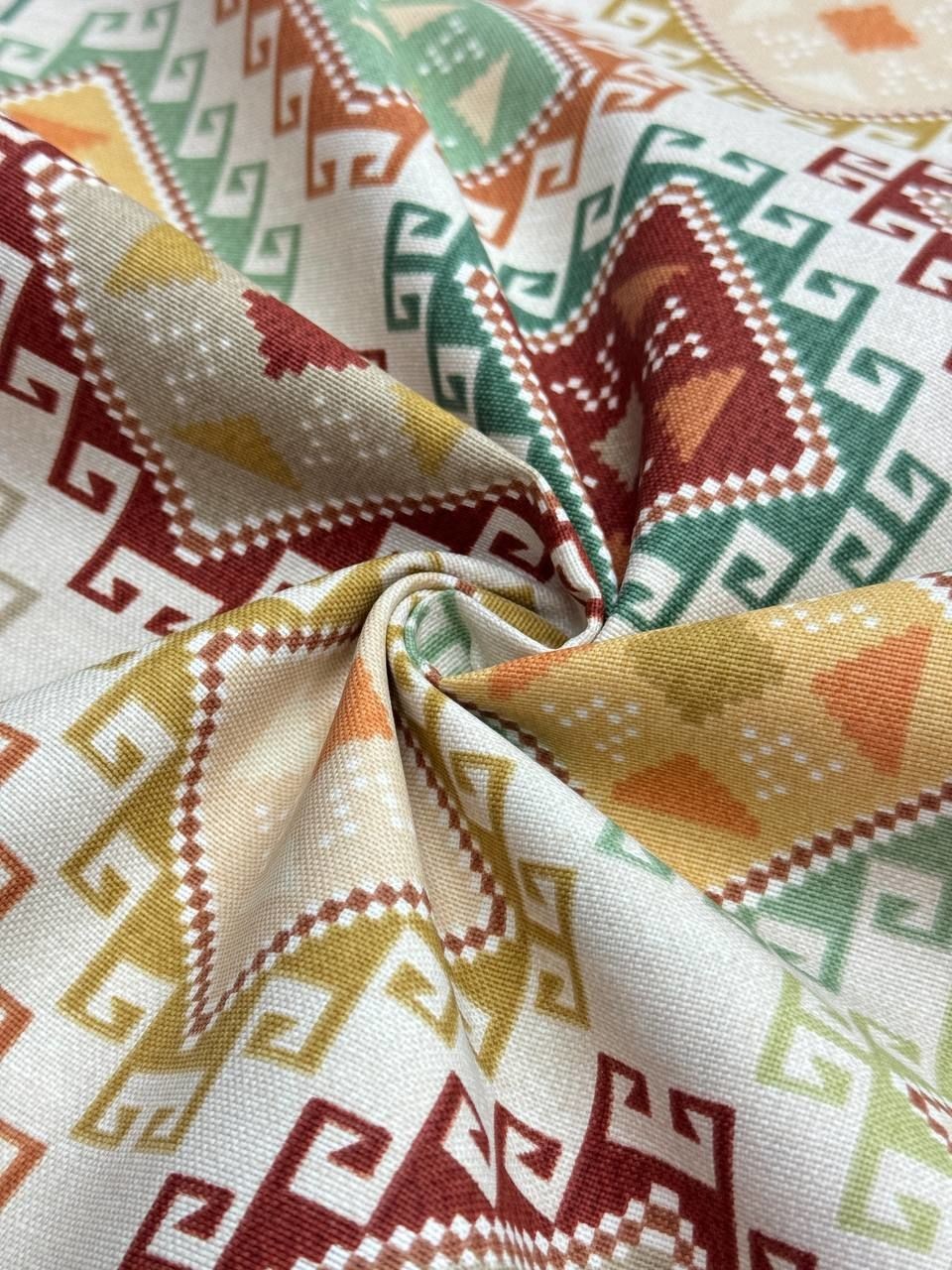 Kareli Kilim Desenli Duck Kumaş - Duck Bezi