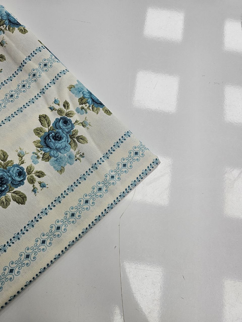 Blue Rose Patterned Duck Fabric